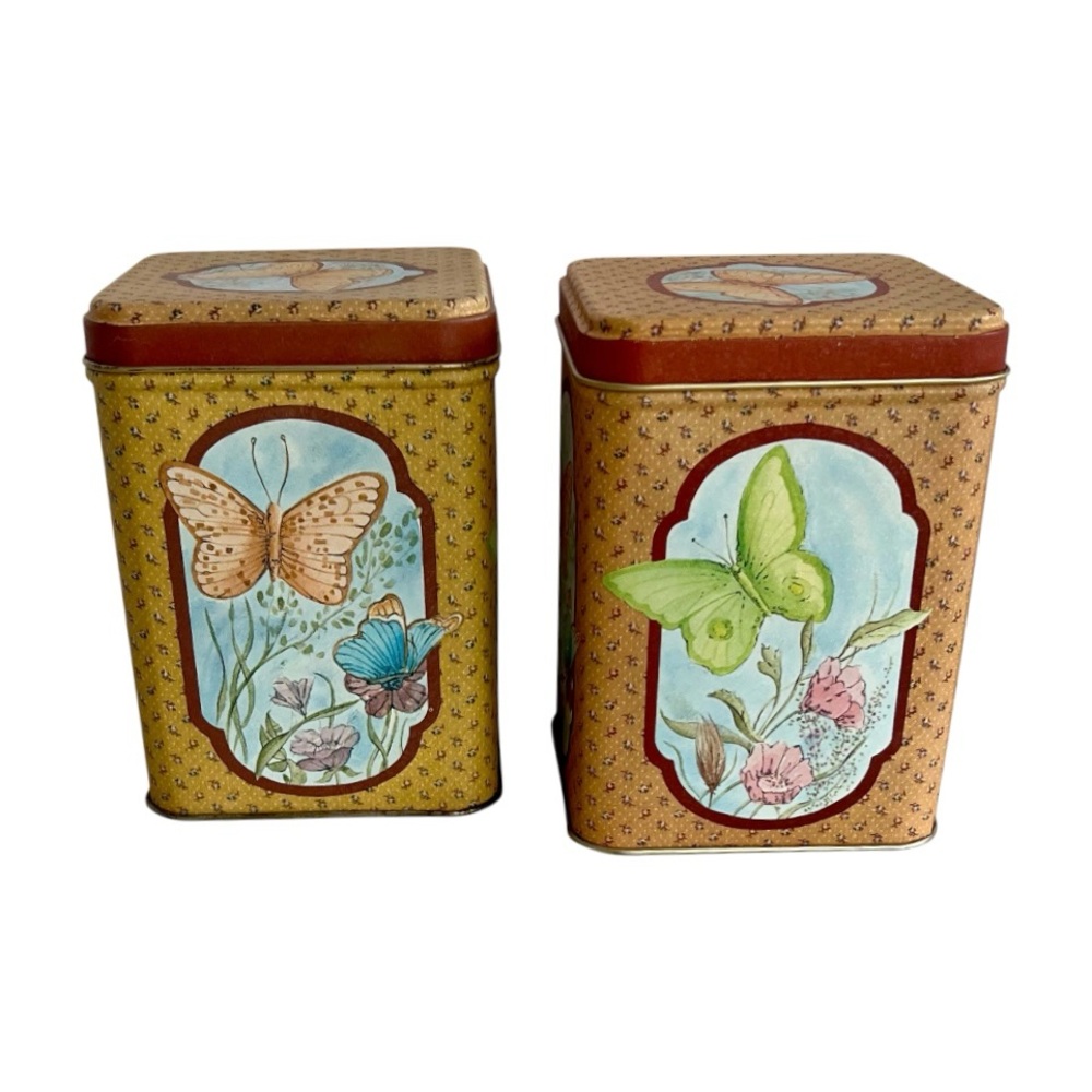PIC Vintage Tin Metal Box Lot Of 2 Butterflies Princeton Industries Corp.